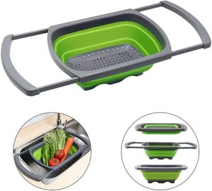 Foldable Fruit Vegetable Washing Basket Strainer Silicone Colander Collapsible DrainerBasket With Handle Kitchen Storage Tools