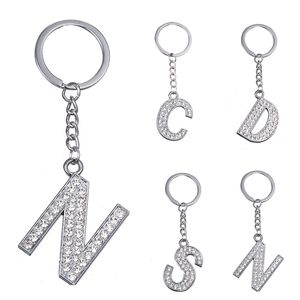 Crystal Diamond English Letter Keychain Metal Keychains Luggage Decoration Pendant Key Chain Fashion A-Z Keyring