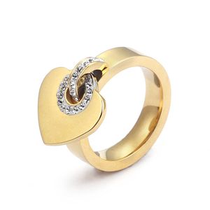 Wholesale heart shaped rings gold for sale - Group buy Love Band Rings of Titanium Steel Jewelry Whole Fashion Diamond Heart shaped Plating K Gold Stainless Ring for Women Gift316d
