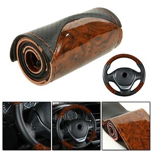 Steering Wheel Covers Noble Wooden Pattern Leather Car Cover Braiding Of With Needle And ThreadSteering