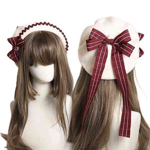 Lolita JK Bow Hat Kawaii Hair Akcesoria Słodka Japan Kawaii Bow Cute Beret Hat Malarz Kapelusz urocza kobieta J220722