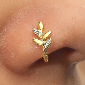 Perforation-Free Nose Ring Copper Plating 18K Gold Micro Inlaid Zircon Nasal Splint Nose Sleeve Europe and America Cross Border Ornament Leaves