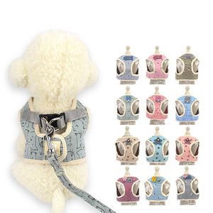 Mode respirant coton gilet petit chien harnais gilet fournitures pour animaux de compagnie Chihuahua Yorkshire Nylon laisse collier de plomb ensemble 201101