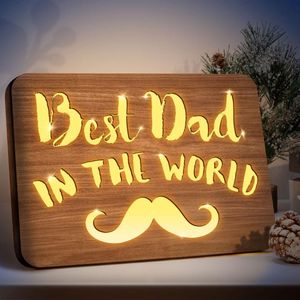 Veilleuses créatives pour la fête des pères, cadeau d'anniversaire pour papa, papa, fils, fille, Plaque en bois, décor de Table, LightNight