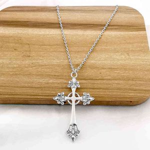 Long Necklace With Pendant Shaped Gran Cross For Women And Men Vintage Accessory Gothic Creator Jesus Religious Faith