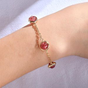 Högkvalitativa armband 8mm naturliga jordgubbar kristallsten runda pärlor smycken 1 st 18 cm wk318 länkkedja