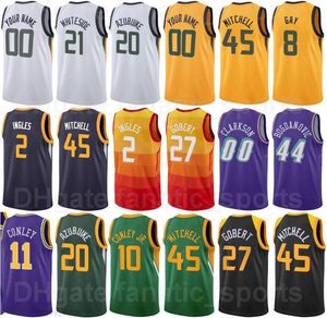 Printed 75th Anniversary Basketball Hassan Whiteside Jersey 21 Donovan Mitchell 45 Bojan Bogdanovic 44 Clarkson 00 Joe Ingles 2 Rudy Gobert 27 Rudy Gay 8 Mike Conley