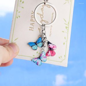 Keychains Cluster Three Triple Butterfly Charm Keychain For Girls Women Gift Email Insect Esthetic Key Fob Ring- Nice Present Cadeau Keepsake Fre