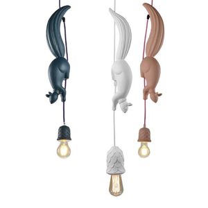 Lâmpadas pendentes penduradas em forma de esquilo leve lâmpada de suspensão nórdica para sala de estar para jantar crianças rosa branco azul e27penda