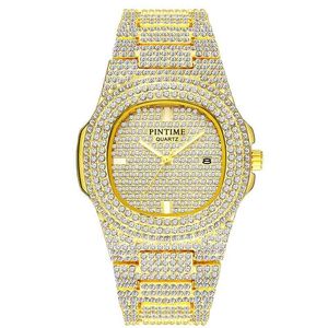 Brand High Top Quality Brass Bling Quartz Men Watch Reloj Shiny Hip Hop Gold Diamond Iced Out WatchBCMG 1RQZU