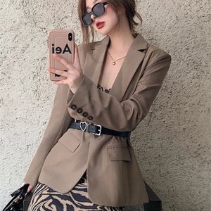 Herstory Spring Summer Fashion Retro Loose Casual Khaki Suit Blazer Leopard Dress W220331