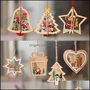 Christmas Decorations Festive Party Supplies Home Garden Tree Ornament Wooden Snowflake Hanging Pendants Xmas Decoration Dhtxw
