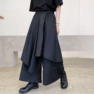 Herrbyxor zcsmll japan sstreetwear mode svarta byxor 2022 randkontrast färg lapptäcke oregelbunden lös fotled längd