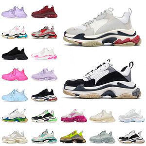 Hotting Verkauf von Triple S Freizeitschuhen Luxus Old Opa Klare Sohle Lavendel Schwarz Wasserzeichen Weinrot Kirschblütenpulver Damen Herren Plateau Sneakers Trainer