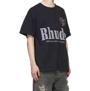 Summer Ins Tide Brand High Street Rhude T-shirt da uomo T-shirt girocollo stampata T-shirt allentata casual a maniche corte