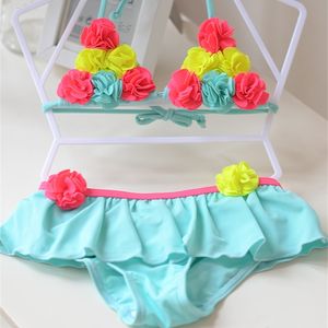 Floral Nette Kinder Baby Mädchen Bikini Sets Badeanzug Bademode Badeanzüge Kleinkind Schwimmen Kostüm Zwei-stück Strand Biquini 220426