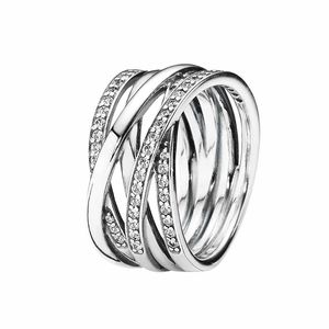 Сверкающие полированные линии кольцо женщины Мужские 925 Серебряные дизайнерские ювелирные украшения оригинальная коробка для колец Pandora