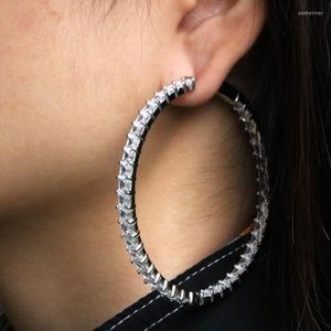 Hoop Huggie 60mm Big Hoop-Earrings Åtta pil Rhinestone Zirconia Charm Gold Plated Baguette Earring for Women Jewelryhoop Huggiehoop Ode