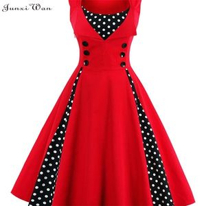 S-4XL 여성 가운 레트로 빈티지 드레스 50s 60s rockabilly 점 스윙 핀 여름 파티 드레스 우아한 튜닉 Vestidos 캐주얼 220418