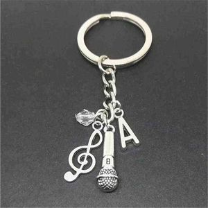 Handgjorda smycken Mikrofon Keychain Music Keychain Metal Keychain Microphone Keyring Initial Jewelry AA220318