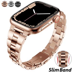 Luxus Damen Edelstahl Slim Straps Armband für Apple Watch Ultra 49mm Band 40mm 38mm 42mm 41 45mm für iWatch 8 SE/6/5 7 Fashion Metal Lady Thin Strap