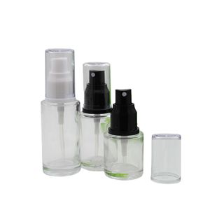 Clear Glass Cosmetic Packaging Spray Bottle Black White Plastic Pump Clear Cover Skincare Essence Perfume Empty Refillable Vials 20ml 30ml 40ml 50ml 60ml 80ml