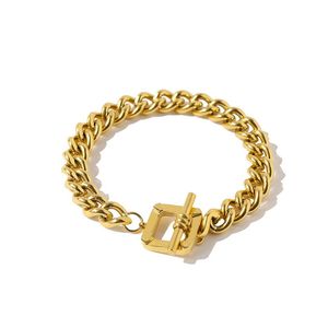 Najnowszy moda 18K Sun Gold Full Metal Square Square Bransoletka Bransoletka blokująca gruba łańcuch 274b