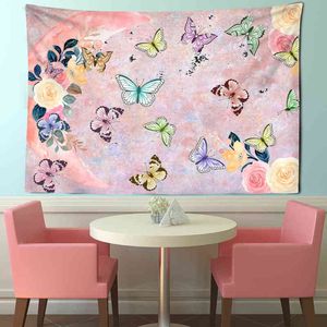 Bohemian Flower Butterfly Tappeto appeso a parete Room Decor Mandala Botanical Kawaii J220804