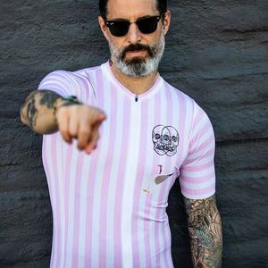 Cykeltröja sätter älskar smärtmännen Summer Cycling Jersey Short Sleeve Bike Shirts Pink Stripes Bicycle Clothing Team Road Tops Maillot 220725 230823