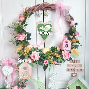 Party Decoration 1pc Easter Spring Wooden Hanging Ornament Heart Bird House Shape Pendant For Home Door Crafts Supply