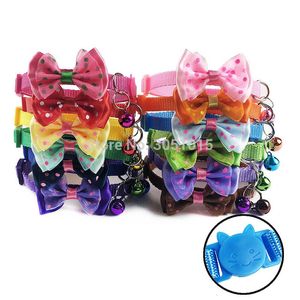 Wholesale 100Pcs Dog Collars Candy Color Adjustable Bow Tie with Bell Bowknot Collar Necktie For Puppy Kitten Dog Cat Pet Shop 201030