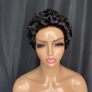Pixie kesilmiş peruk kısa kıvırcık% 100 insan saçı peruk peruk şeffaf dantel yüksek kalitede siyah kadınlar için