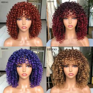 Hår syntetiska peruker cosplay afro kinky curly peruk med lugg korta syntetiska peruker för svarta kvinnor omber brun blond glueless cosplay hår hög temperatur 220225