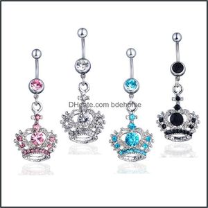 Navel Bell Button Rings Body Jewelry D0148-1 4 Colors Style Belly Ring Crown Piercing Dangle Accessories Fashion Charm 602 Drop Delivery 2