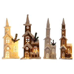 Christmas Decorations Wooden Garden House Light Up Hut Battery Powered Festival Holiday Ornament Cottage Figurine Table Craft Gift DecorChri