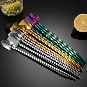 Rainbow Color Reusable Metal Straws Set with Cleaner Brush 304 Stainless Steel Drinking Straw Milk Drinkware Bar Party