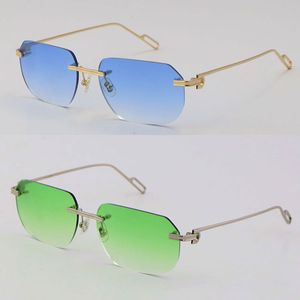 販売ファッションメタルサングラス UV400 保護リムレス 18 K ゴールド男性と女性のサングラスシールドレトロなデザイン眼鏡フレーム男性