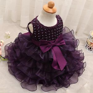 Girl's Dresses Summer Flower Infant Party Dress For 1 Year Baby Girl Birthday Frock Toddler Christening Gown Purple Prom Baptism DressesGirl