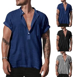 Herren lässige Hemden Herrenbluse Baumwolle Hemd Lose Tops Langarm T -Shirt V Hals Kragen Sommer hübsche Männer Hemdser's