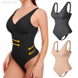 Shapewear Bodysuit Neck Tank Tops For Women Tummy Control Waist Trainer Corsets Vest Slimming Full Body Shaper L220802