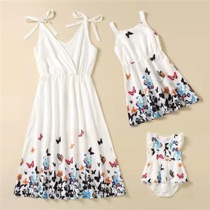 Family Set Butterflies Mother Daughter Matching Dresses Tank Mom Mum Baby Mommy and Me Clothes Outfits Fashion Women Girls Dress 220531