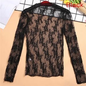 Sexy Mesh Tops Harajuku See Through T Shirt Hollow Out Transparent Long Sleeve Undershirt Base Net Tops Club Heart Star 220518