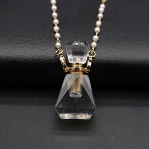 Colares com Pingente de Pedra Natural Colar de Frasco de Perfume Branco Cristalino Pingentes de Quartzo Encantos Corrente de Pérolas Para Mulheres Jóias de Casamento Pendente