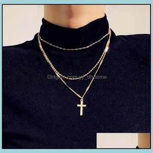 Pendant Necklaces Pendants Jewelry Womens Cross Necklace Mti-Layer Chains Ladies Simple Sweater Fashion Sier And Gold Colors Drop Delivery