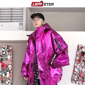 Lappster Men Streetwear Reflective Bomber Jacket Mens Hip Hop Pu Jacket Windbreaker Fashion Ins Varsity Jackor Rockar 201126