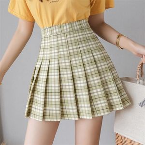 Autumn Women Skirts Korean High Waist Plaid Mini Skirt Women School Girls Sexy Cute Pleated Skirt with Zipper 210306