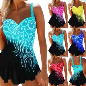 S 8XL tamanho de banho de tamanho grande um biquíni de impressão de pavões mais xxl bikinis Setwear roupas de praia brasileiro maiô 220704