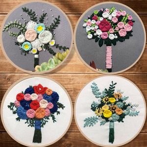 Other Arts And Crafts D Europe Bouquet Cross Stitch Kit With Embroidery Hoop Holding Flowers Bordado Iniciante Wedding Decoration336w
