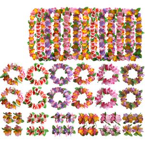 4pcs/Set Fancy Dress Artificial Hawaiian Flower leis Garland Necklace Party Hawaii Beach Fun Flowers DIY Party Decor Decoration