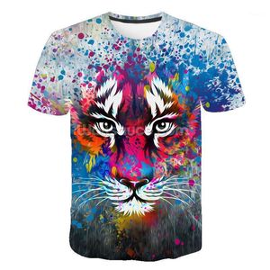 Tijger Graphic Heren T-shirt -Sale Mode Comfortabele Synthetics Afdrukken Korte Mouwen Dierentempeltop voor Jongen T-shirts